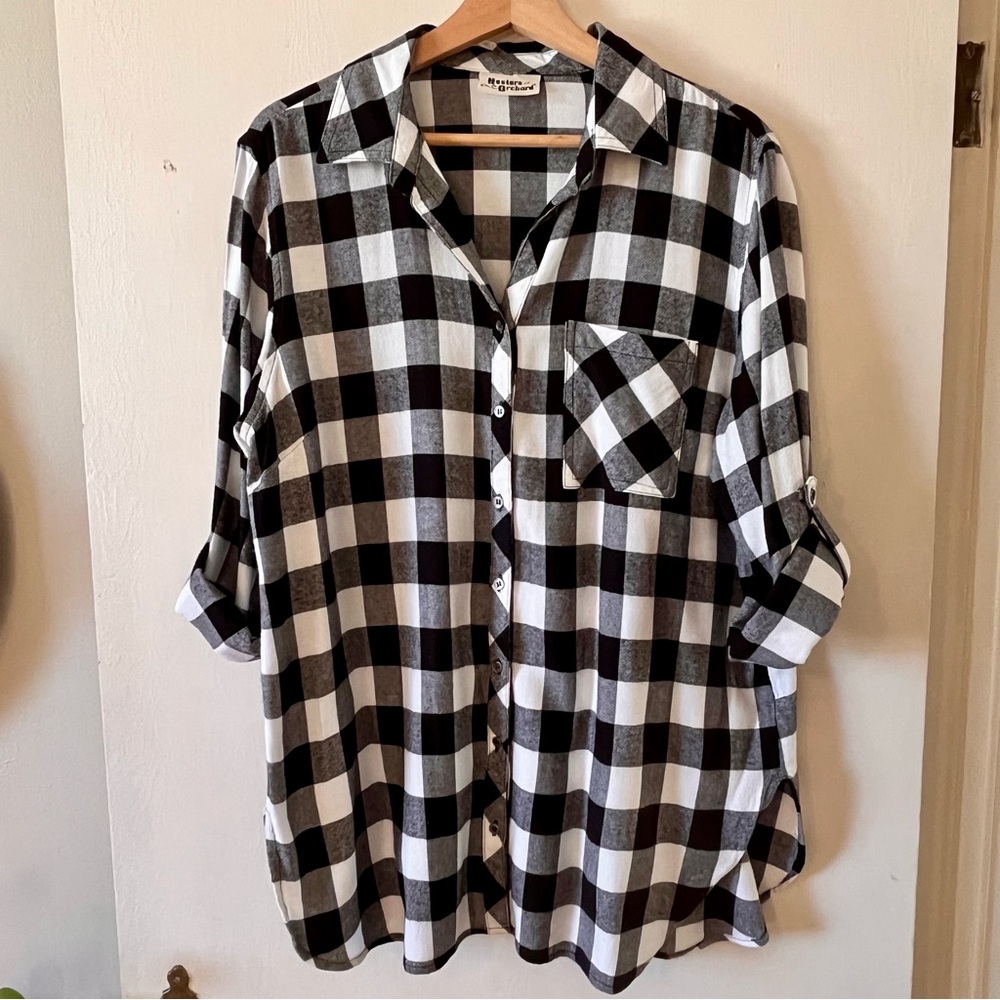 Hester & Orchard Black & White Buffalo Plaid Button Up Shirt, Size L